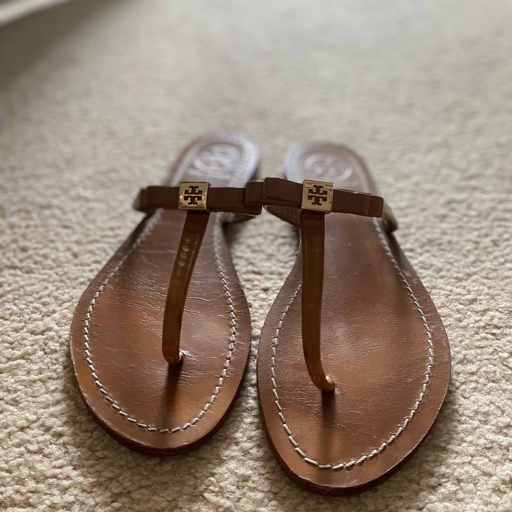 Tory Burch Tan Leather Thong Sandals
